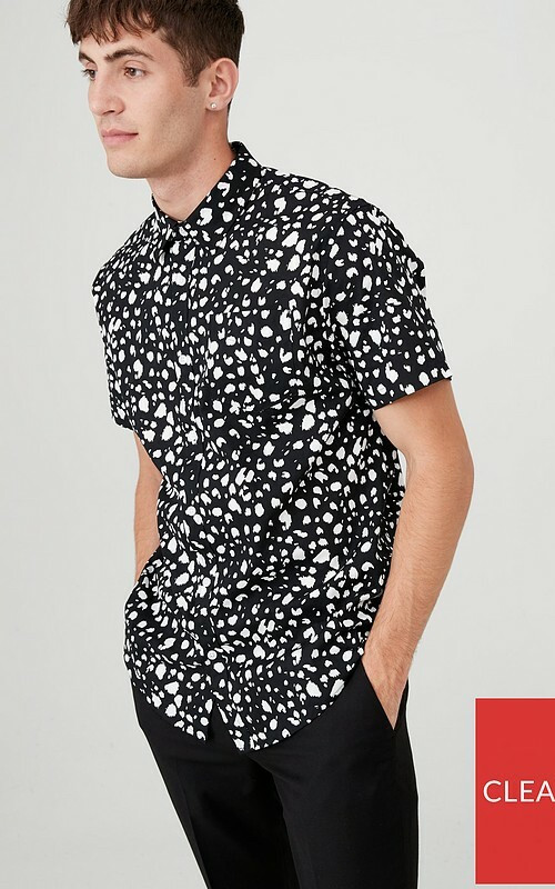 V By Very Mens Cotton Animal Print Party Shirt - Black White Size Uk Large L gallery