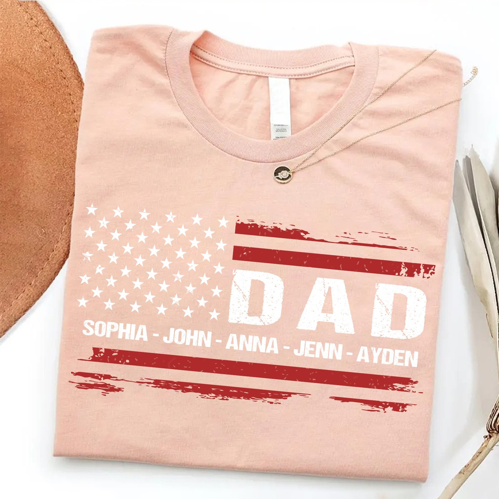 Personalized Dad Shirt Custom Kids Name Patriotic USA Flag 4th of July Gift Tee gallery