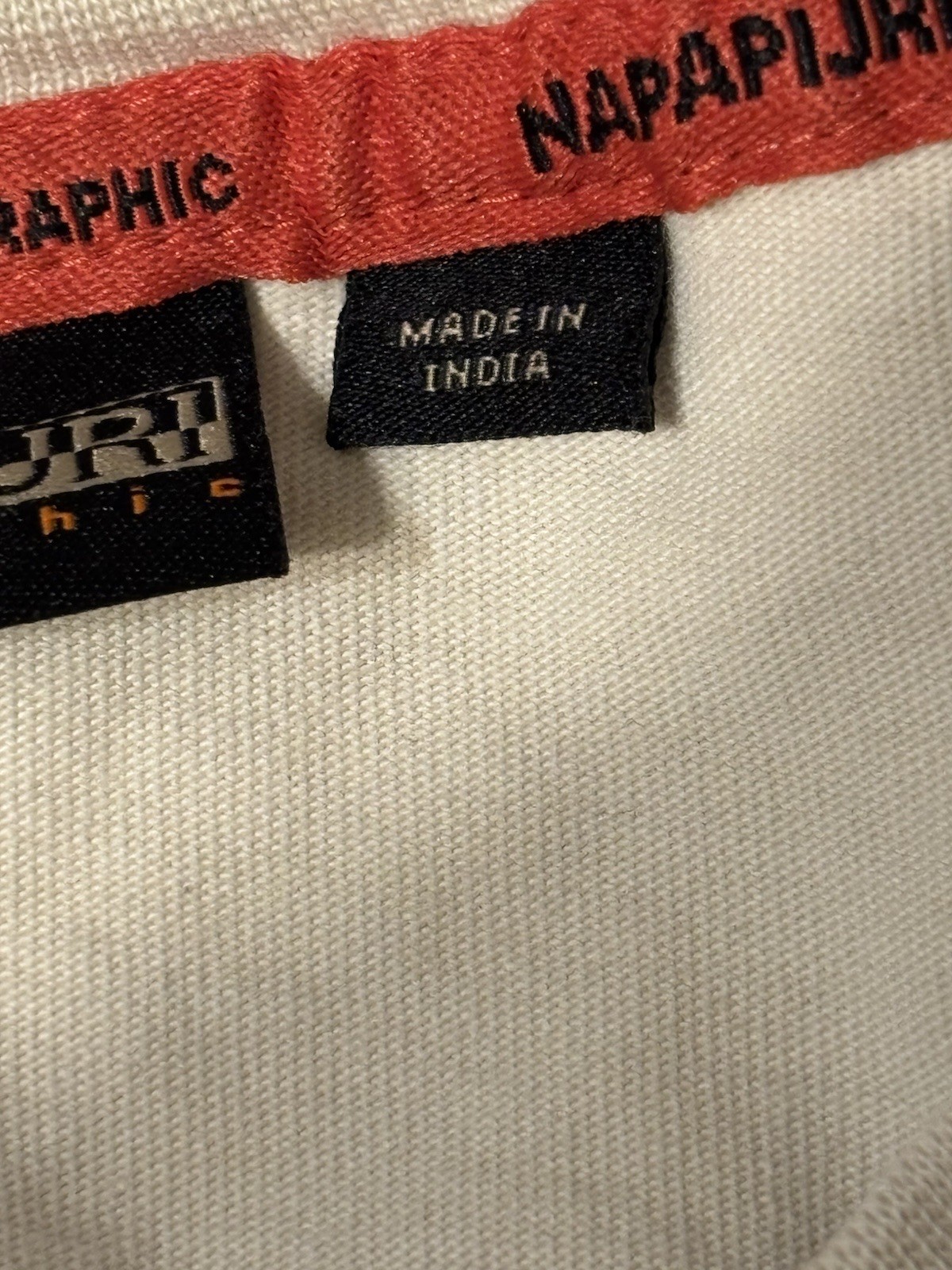 Napapijri Geographic Men Large Tan Beige Zipper Pocket 100% Cotton T-Shirt gallery
