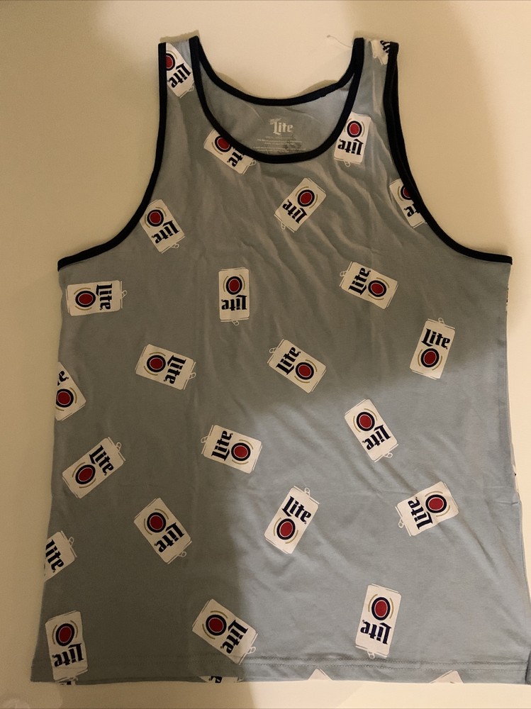 Bud Light Beer Tank Top All Over Label Pattern 60/40 Cotton/Poly Mens Size Large