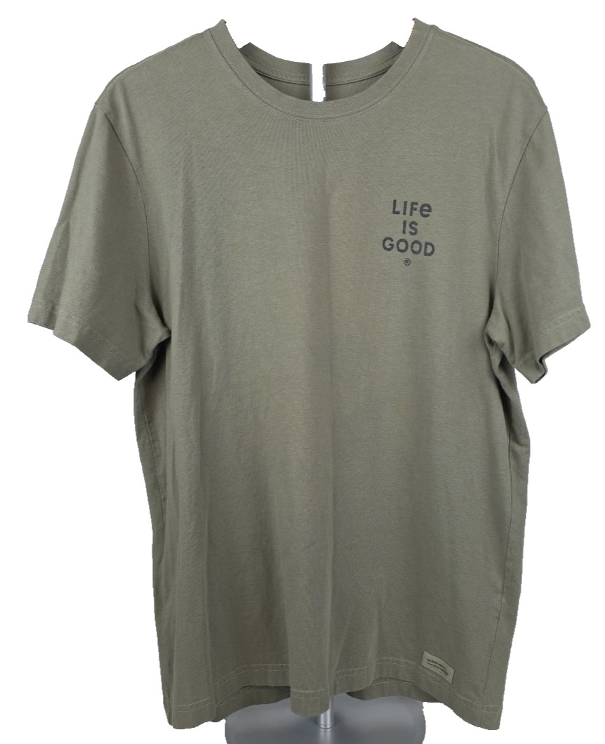 Life is Good Olive S/S Mens Crusher Tee Sz Medium Fun Novelty Friends Cats gallery