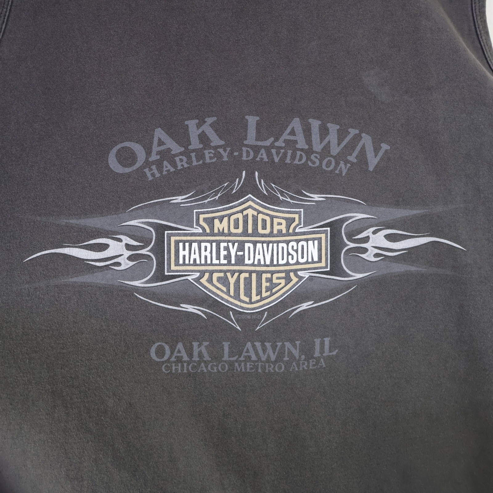 Vintage 2006 Harley Davidson Oak Lawn Tank Top 2X Biker Grunge Fade Black Cotton gallery