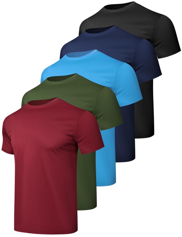 5 Pack Workout Shirts for Men Athletic Running Gym Quick Dry Short Sleeve Per…