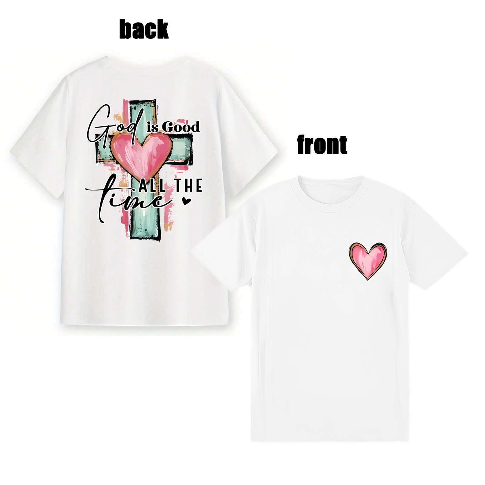 Christian "God Is Always Good" Cross & Letter Print T-Shirt, Short Sleeve gallery
