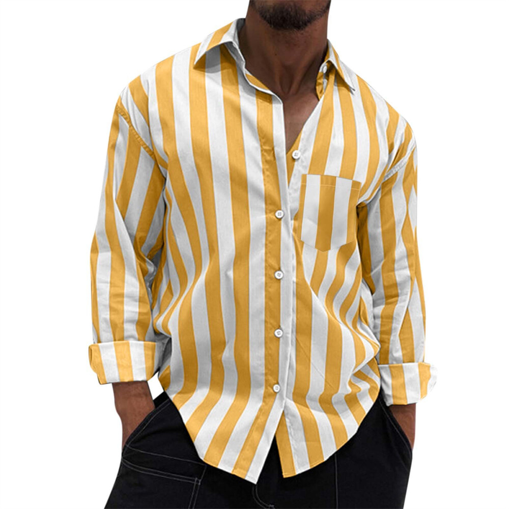 Men's Stripes Shirt Casual Slim Shirts Long Sleeve Button Down Tops Blouse gallery