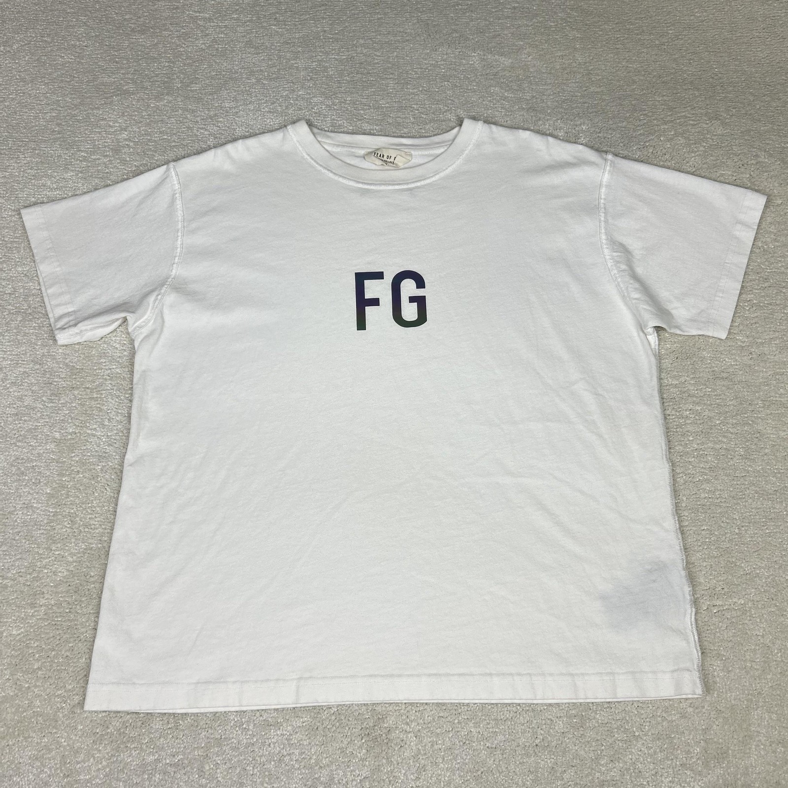 Fear Of God Shirt Mens Large White Sixth Collection FG Reflective Logo Made USA gallery