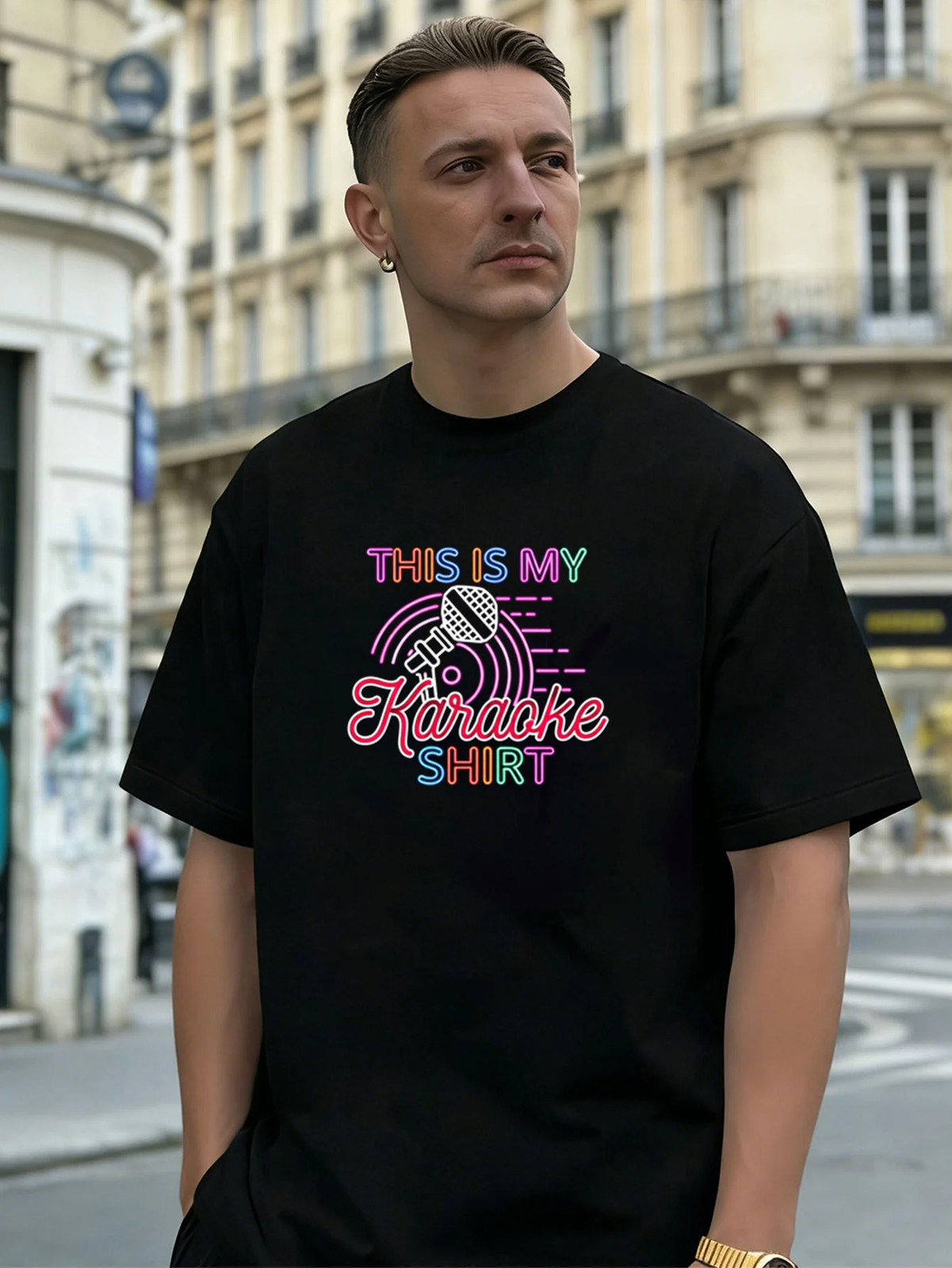 Karaoke Microphone Graphic 100% Cotton Men's T-Shirt for Daily Casual Wear gallery