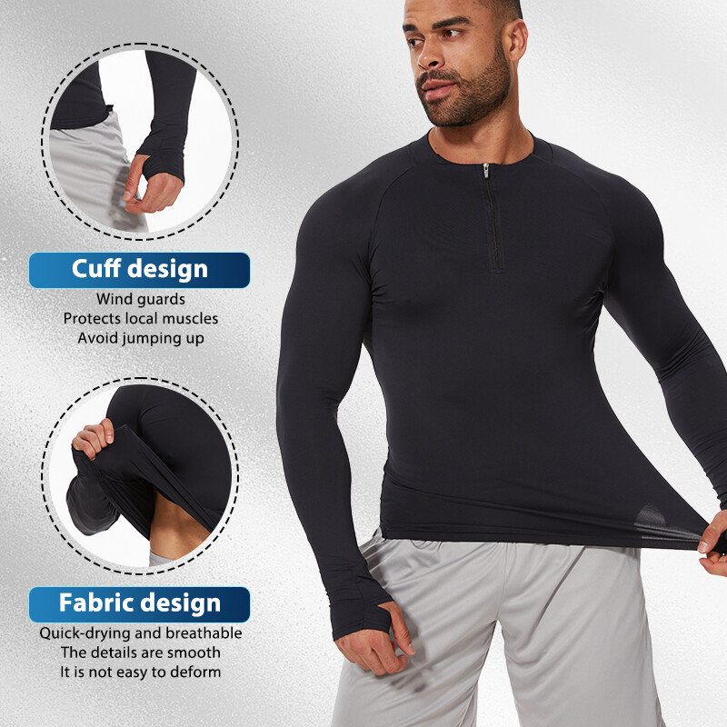 Men Compression Shirt Long Sleeve Athletic Fitness Quick-drying Breathable Tops gallery