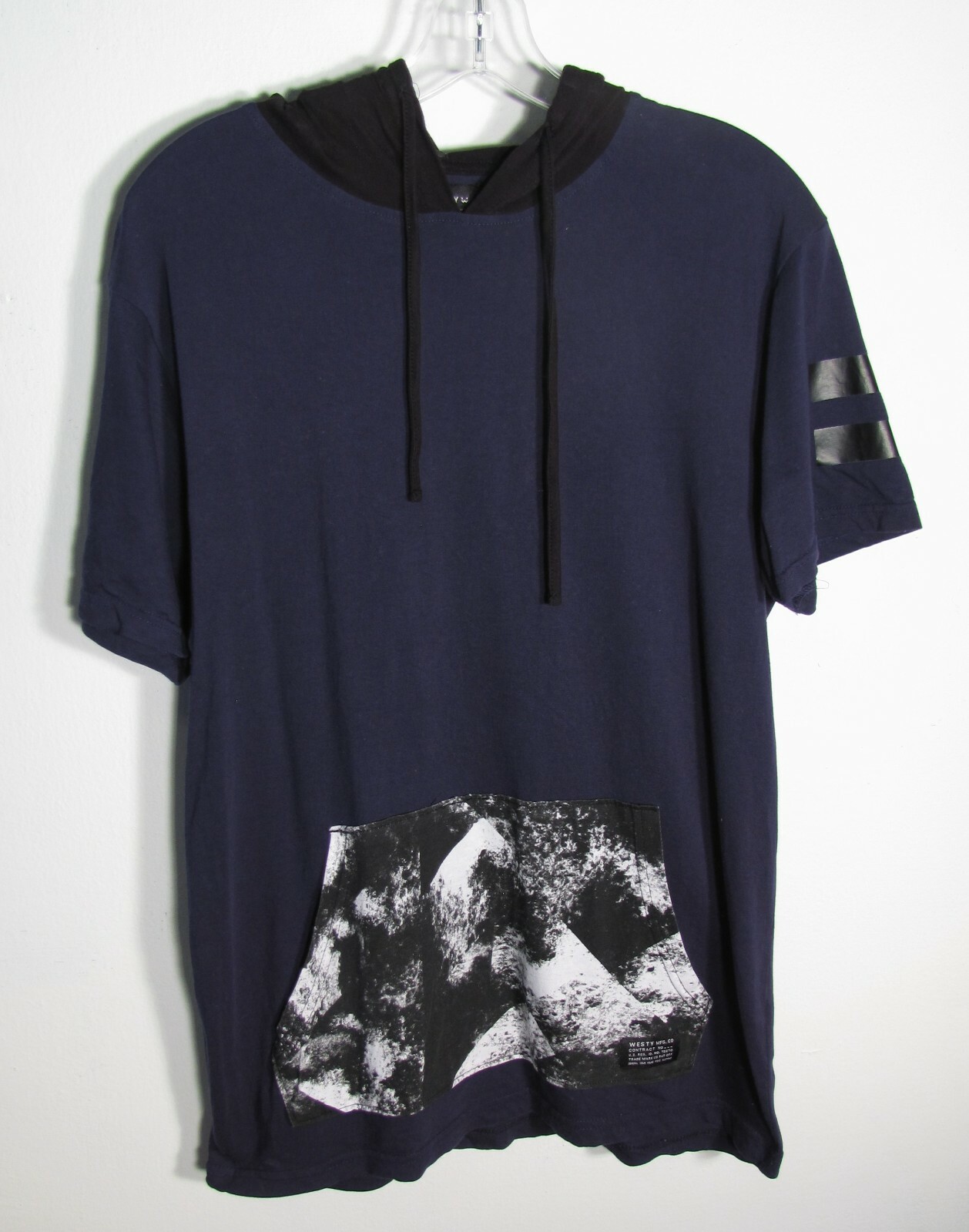 Westy Men's Navy Blue Short Sleeve Hooded Kangaroo Pocket T Shirt Size Medium gallery