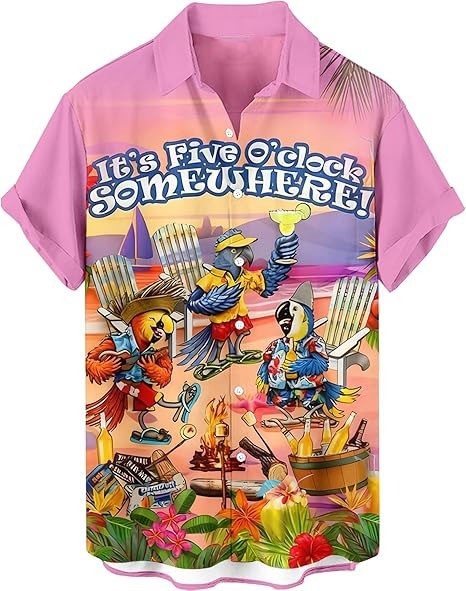 Its Five Oclock Somewhere Hawaiian Shirt Funny Parrot Beach Party Button Up