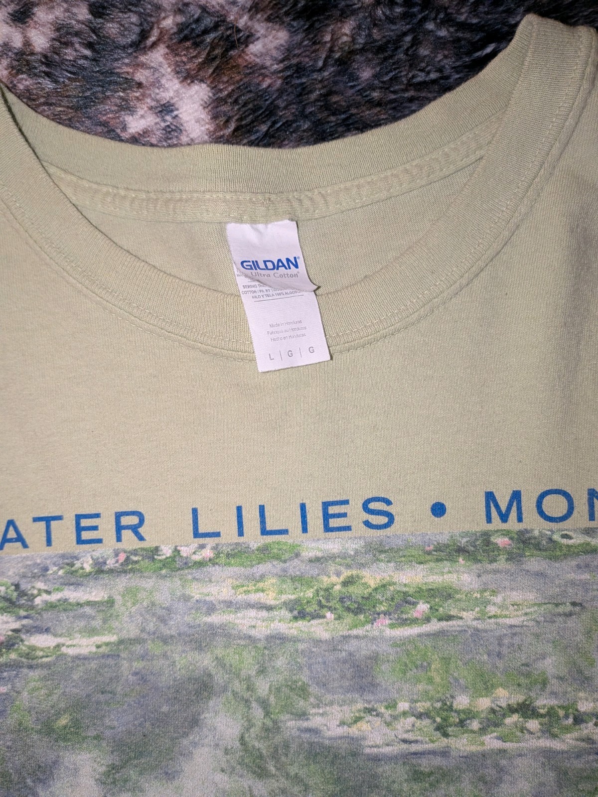 Gildan Ultra Cotton Men’s Green Monet Water Lilies Art Graphic Tee Crew Neck L gallery