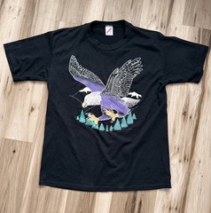 Vintage Jerzees 1990 Single Stitch T Shirt Eagle Puff Print Mens Large 42-44 USA