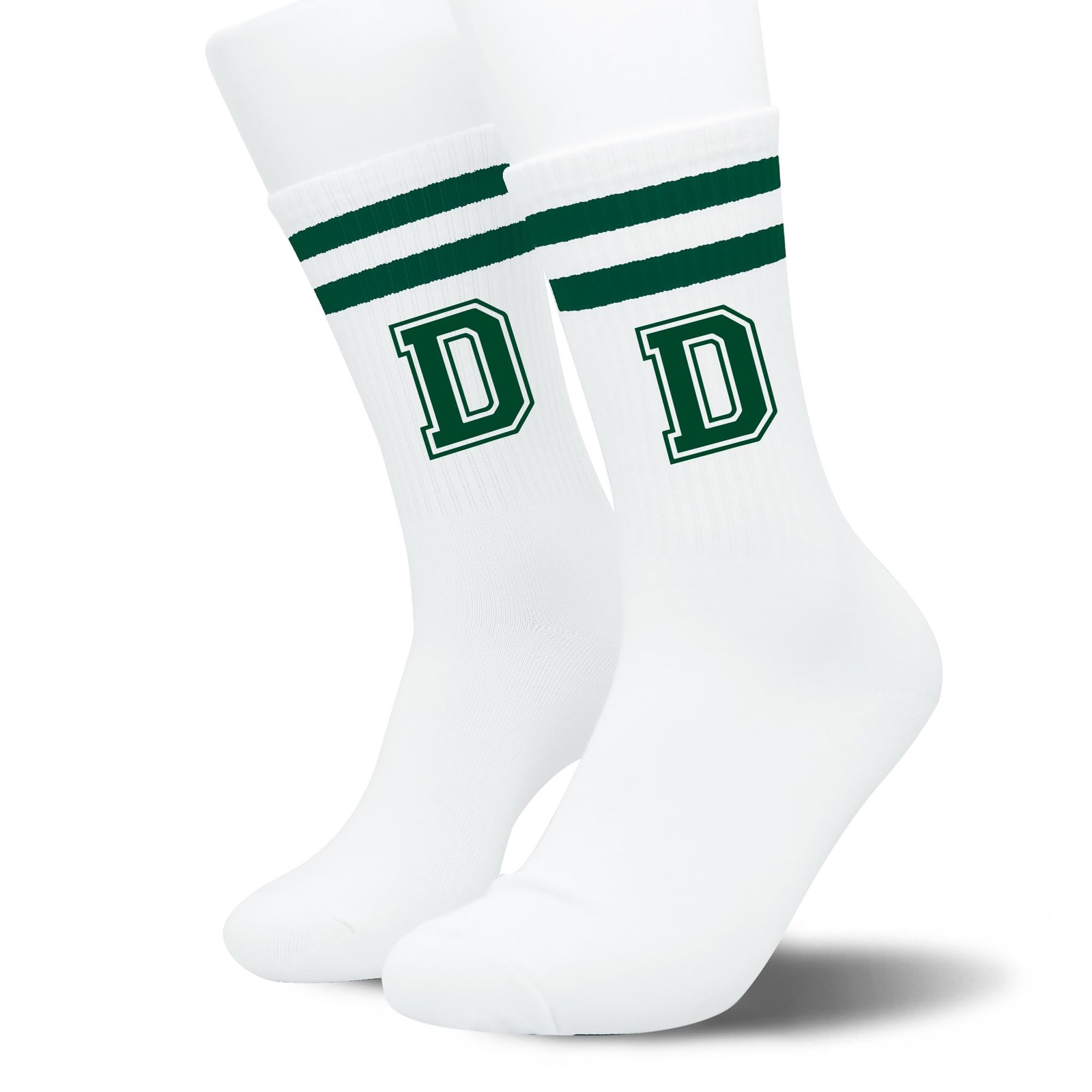 Dark Green Initial Stripes Socks with Letter D, Retro Athletic Style Socks, P... gallery