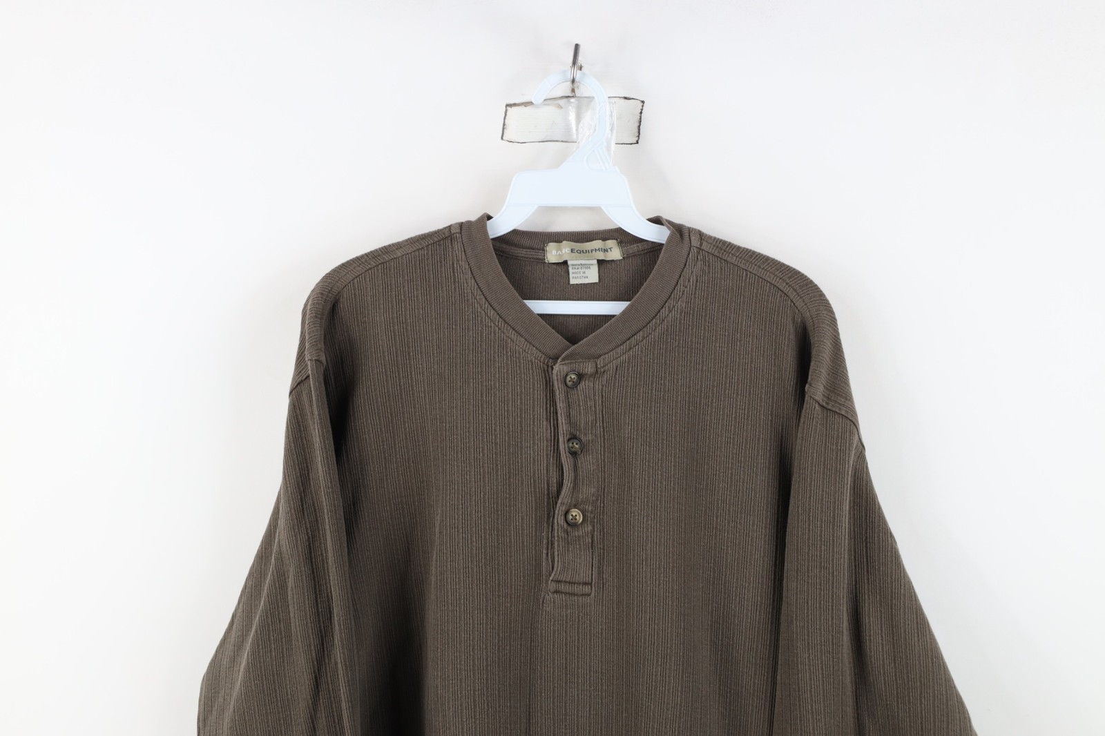 Vtg 90s Streetwear Mens Large Faded Heavy Ribbed Knit Long Sleeve Henley T-Shirt gallery