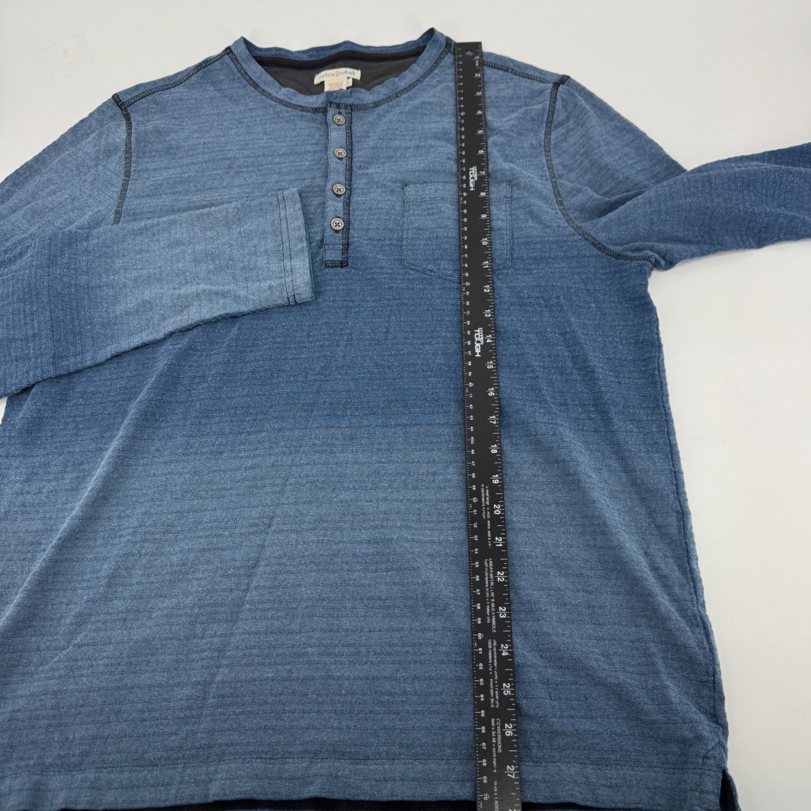 Carbon2Cobalt Mens Blue Ombre Textured Long Sleeve Henley Shirt Large Cotton gallery