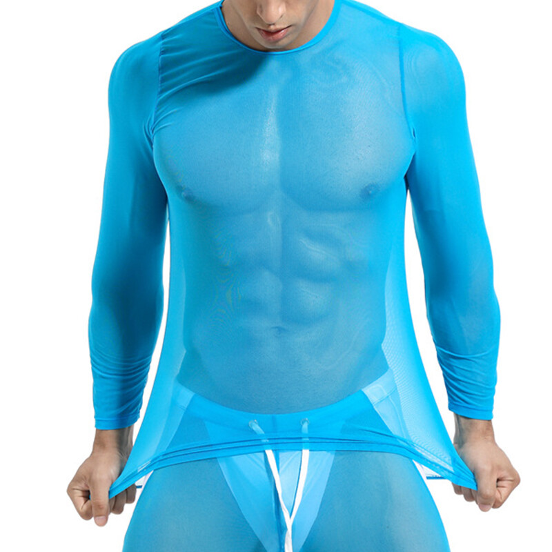 Mens Long Sleeve See Through Mesh T Shirt Sexy Muscle Clubwear Blouse Tops Tee gallery