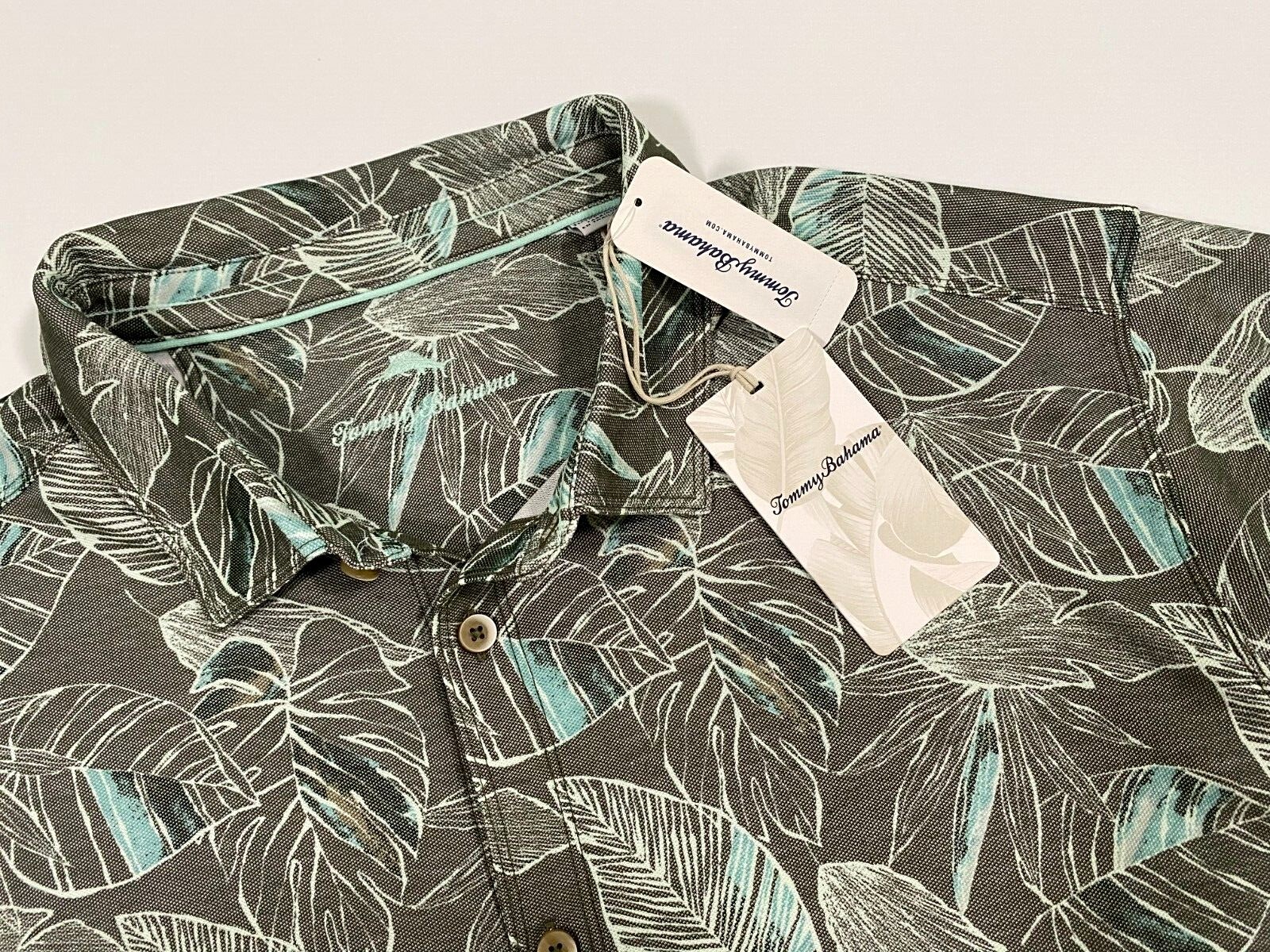 NWT Tommy Bahama Men Big & Tall Camp Shirt Green Leaves 1XLB Island Zone B5