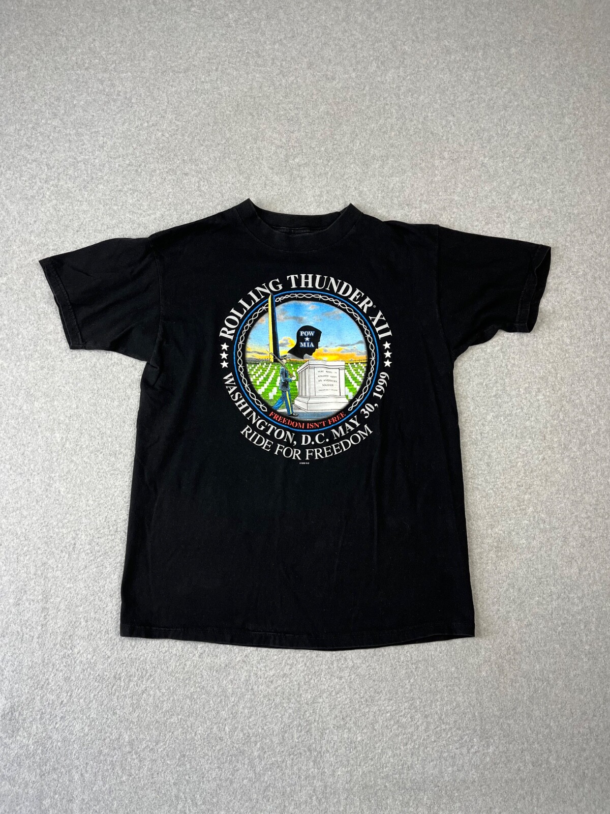 Vintage Harley Davidson Shirt Mens L Black Rolling Thunder MIA POW 1999 Made USA