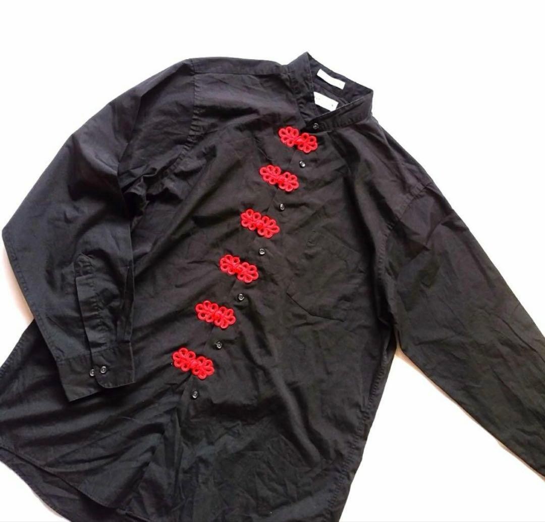 Vintage 90s Mexico Made China Remake Band Collar Shirt Black Red Frog L gallery