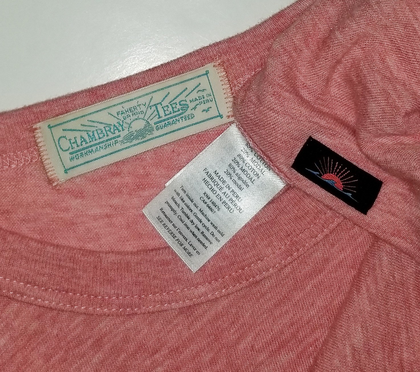 FAHERTY Brand T-Shirt Chambray Tees Heathered Pink Cotton Modal Crewneck NEW Lg gallery
