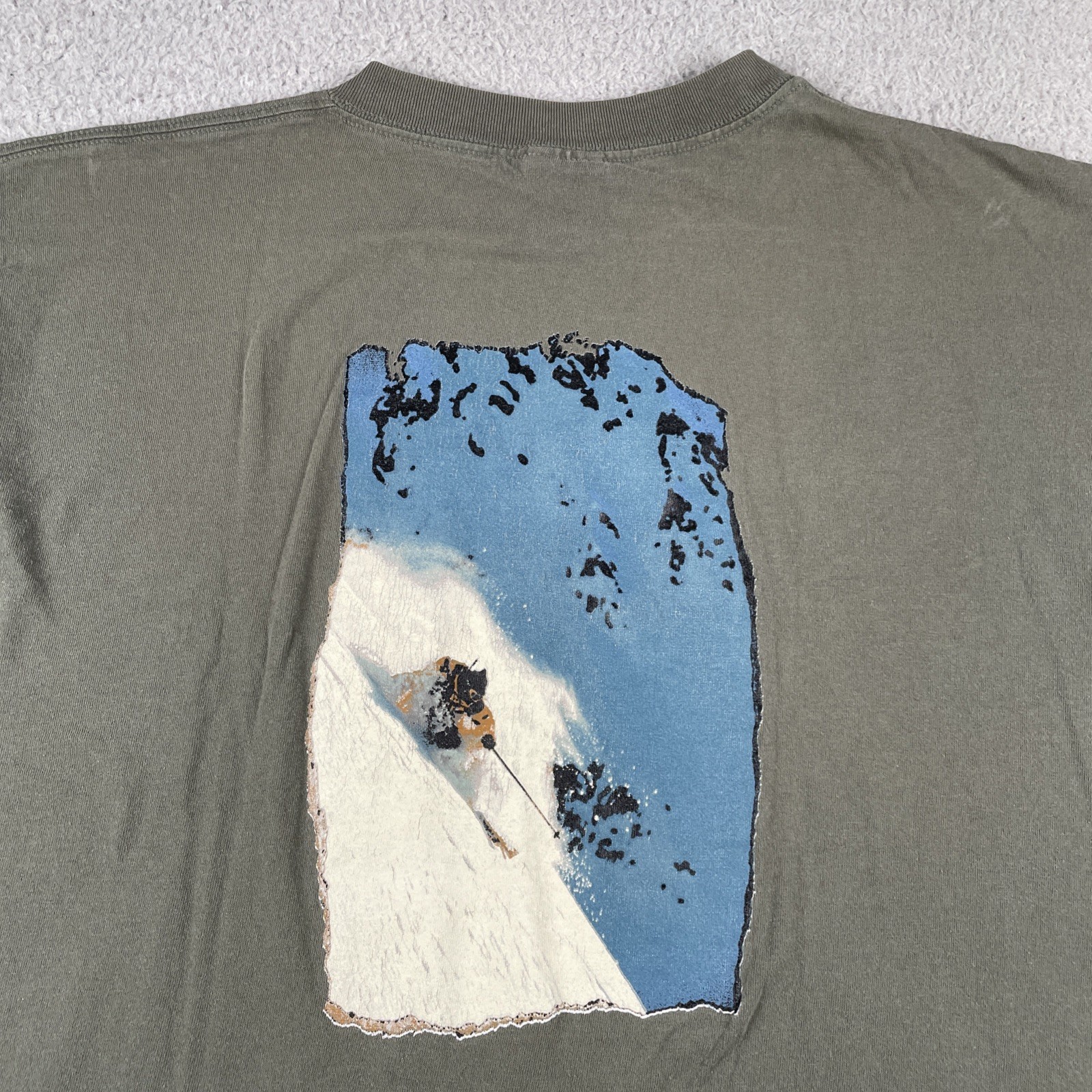 Vtg Tultex Olive Green XL Shirt Live2Play.com Skier Back Graphic Mountain Y2K gallery