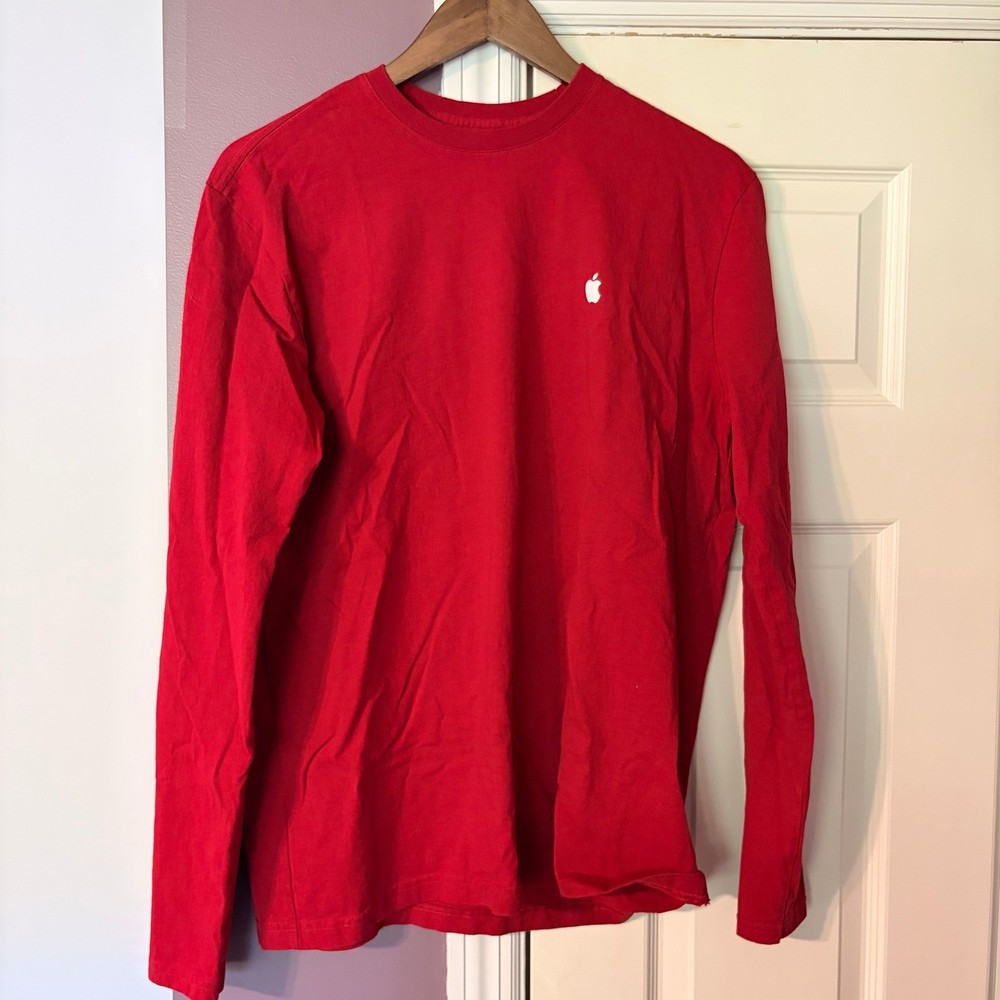 Apple Long Sleeve T-Shirt Size L Tech Promo Red Cotton Crew Neck Made in USA