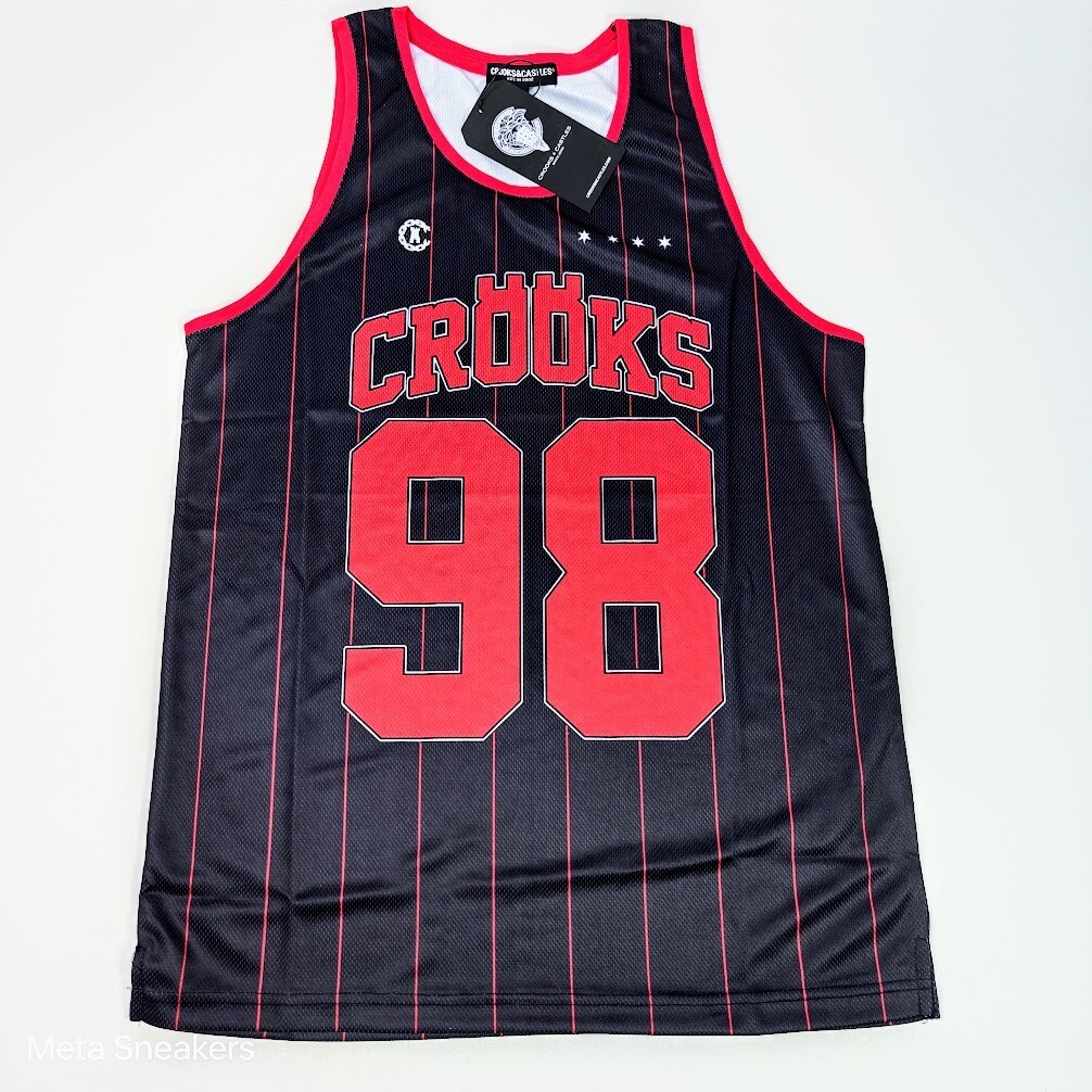 Crooks & Castles M Men's Jersey Red Black Stripes Basketball Mesh Tank Top New gallery