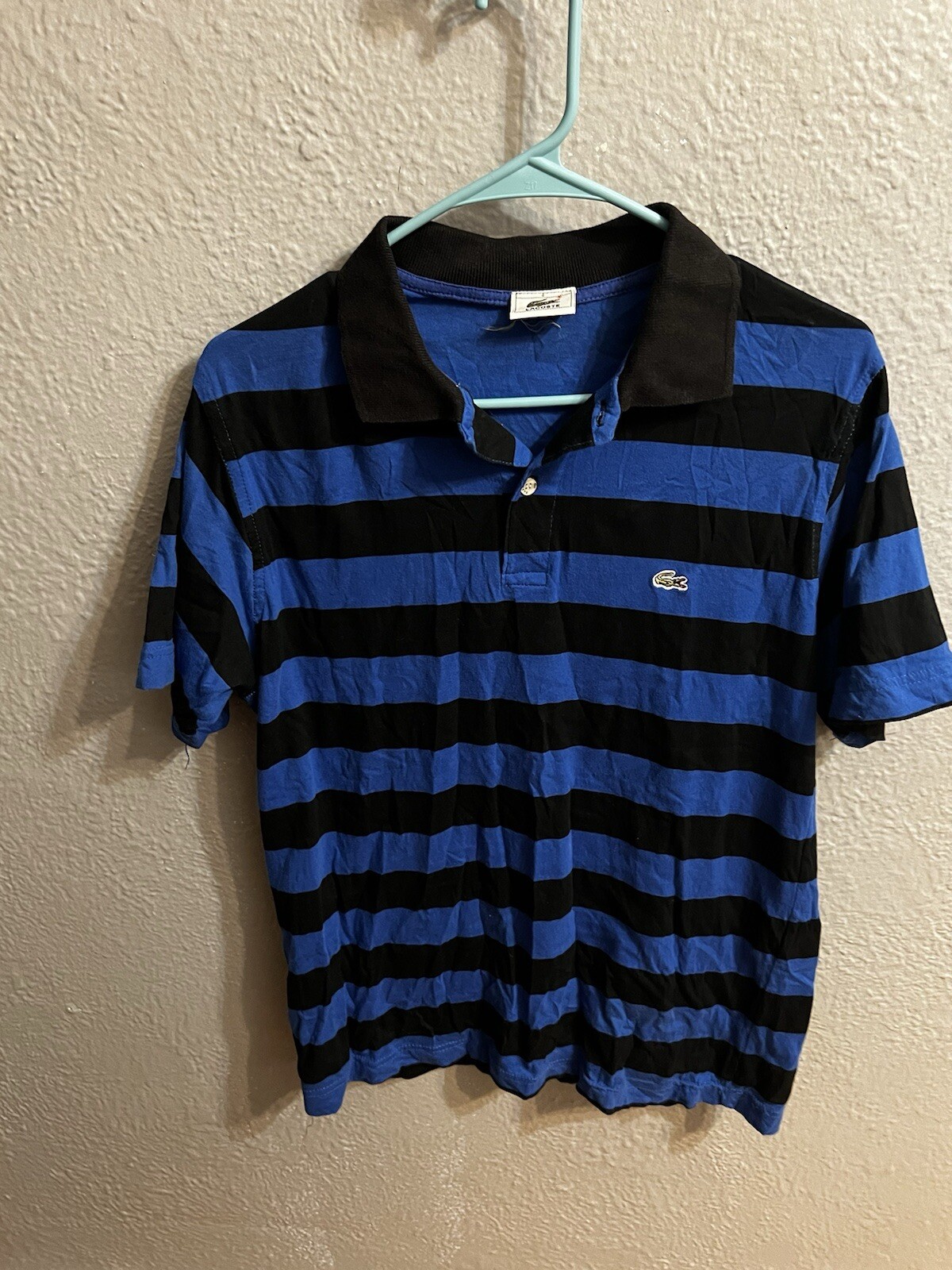 Vintage Lacoste 1/4 Button Polo Shirt Size 4 Blue Striped Mens gallery