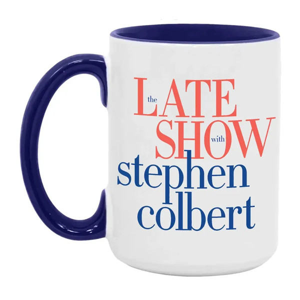 The Late Show with Stephen Colbert Accent Navy Handle Mug FREESHIPS_HOT SALE