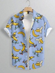 Mens Button Down Shirts Funny Banana Printed Hawaiian Tops Novelty Summer Gifts