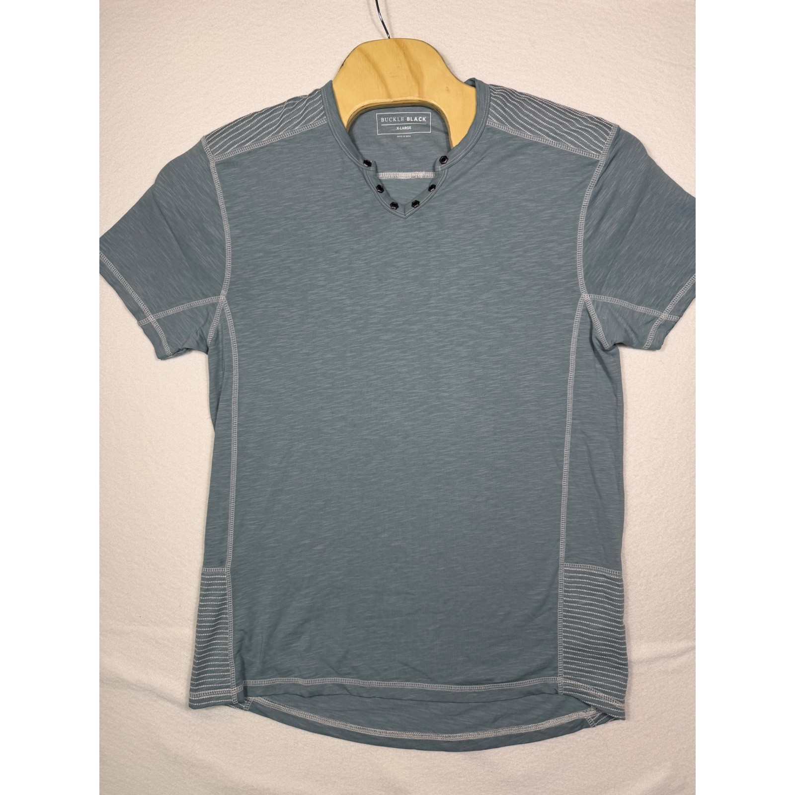 Buckle Black Henley T-Shirt Mens XL Slate Blue Grommet Contrast Stitch BB3301 gallery