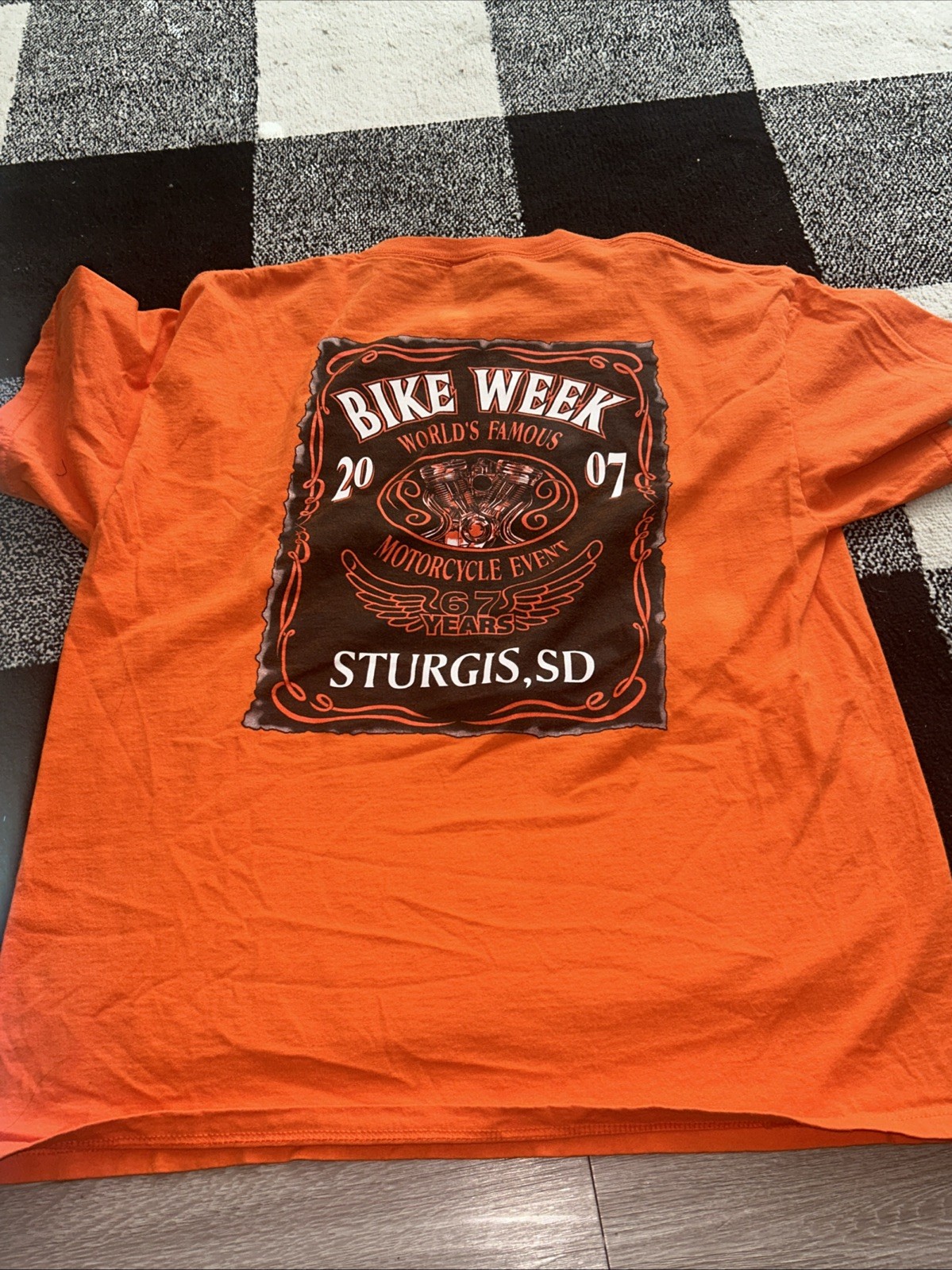 Biker Short Sleeve Orange Shirt L Sturgis 2007 gallery