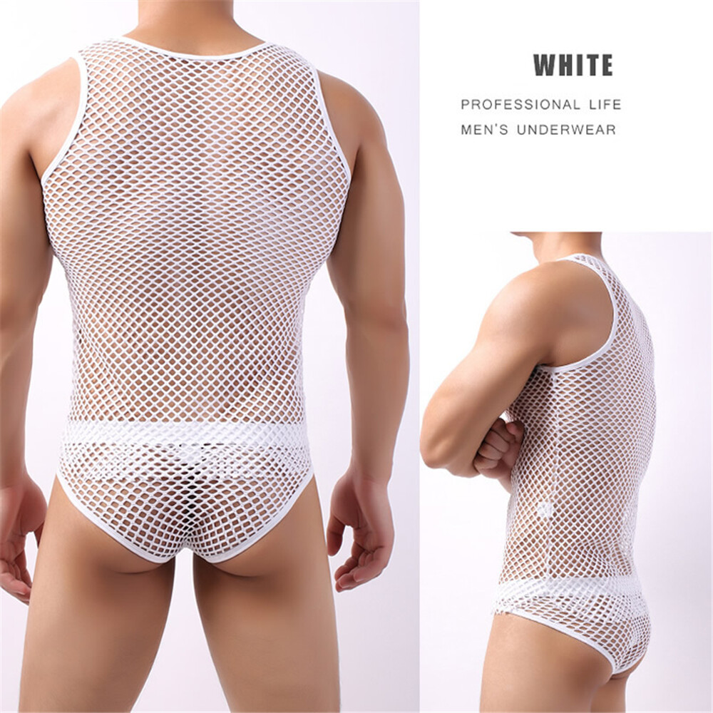 Men Lingerie Tank Top Mesh See Through Fishnet Vest T-Shirt Sleeveless Sport Top gallery