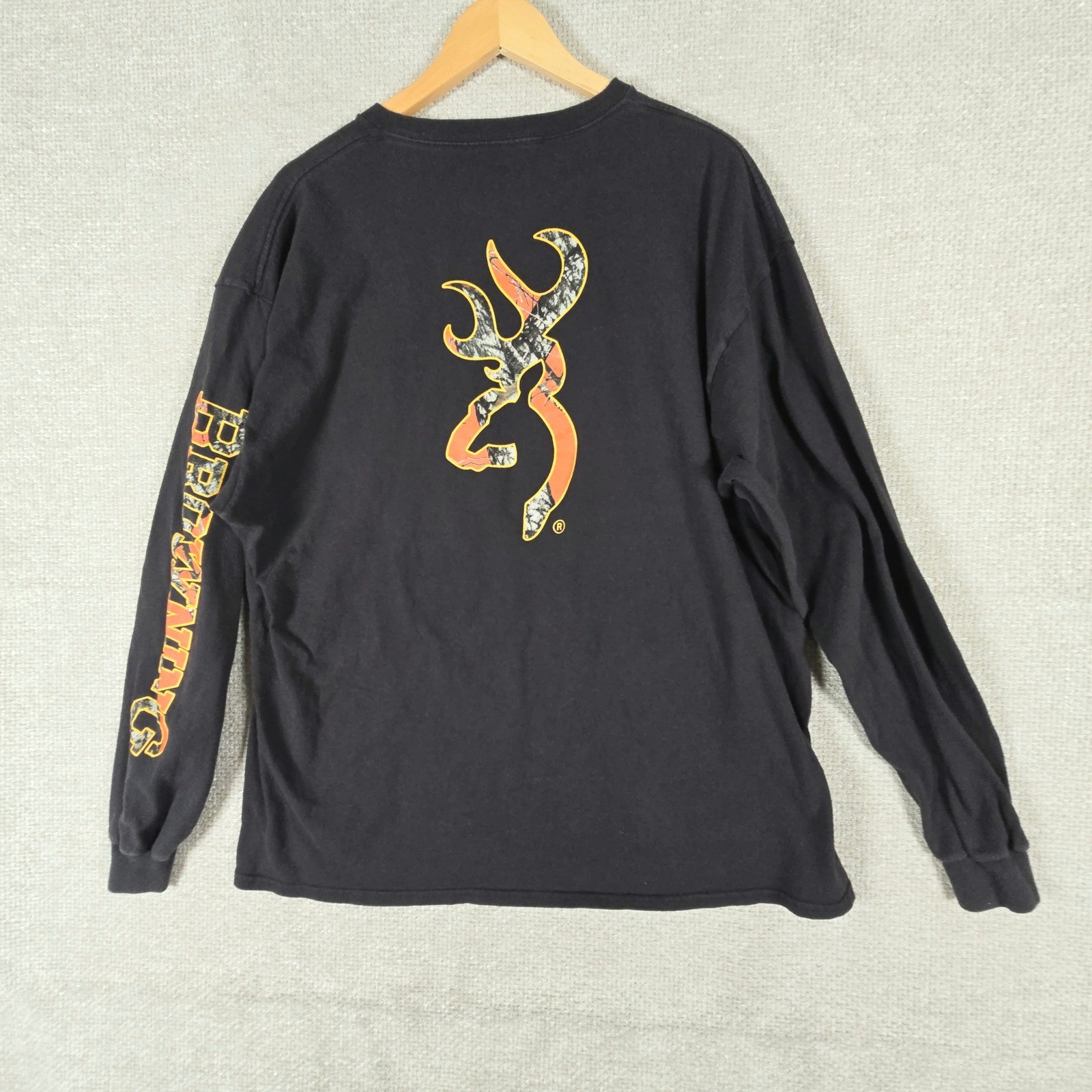 Browning Mens 2XL Black Long Sleeve Camo Logo Graphic T-Shirt Cotton Hunting Tee gallery