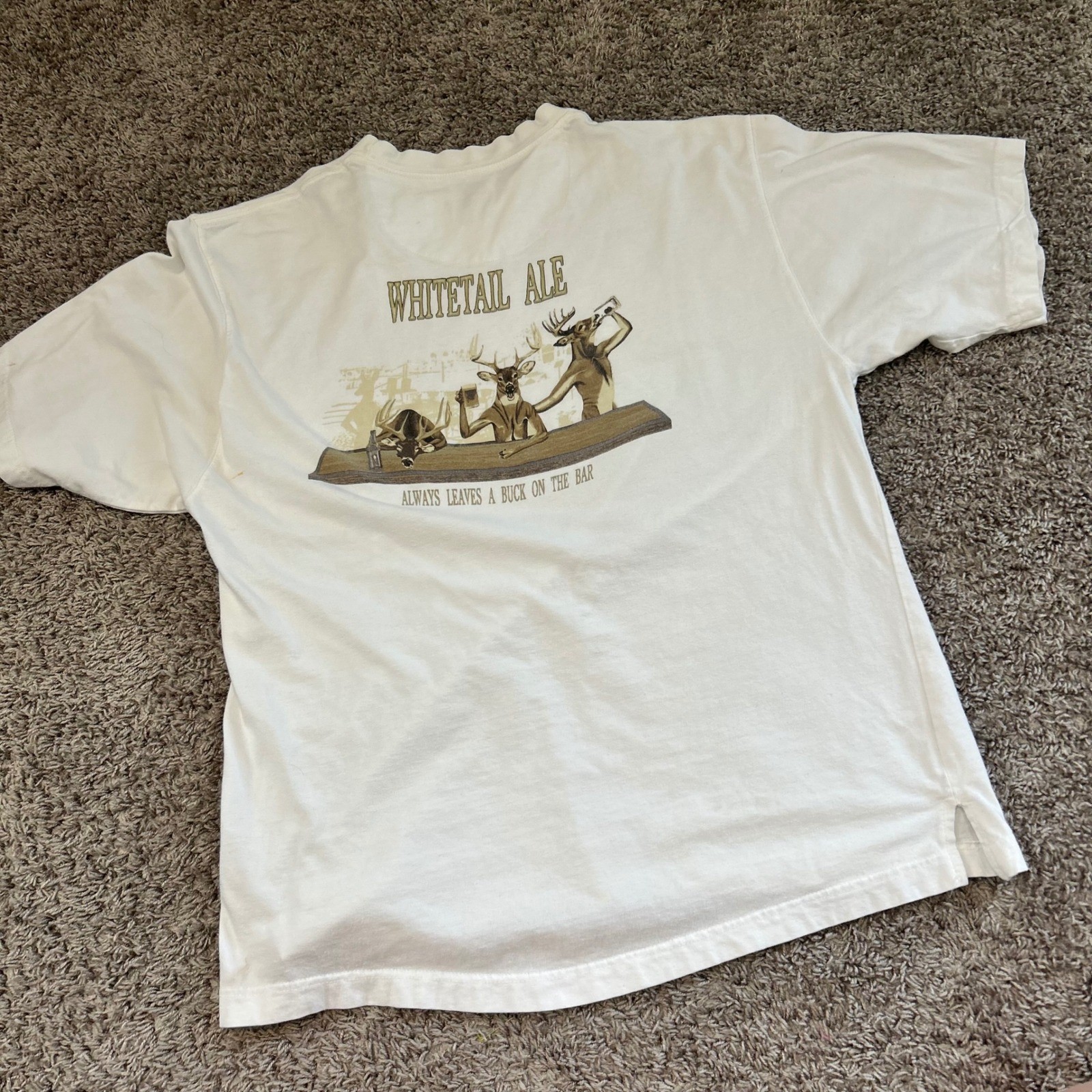 Outdoor Life Whitetail Ale Graphic T Shirt Mens XL White Deer Canoe Beer gallery