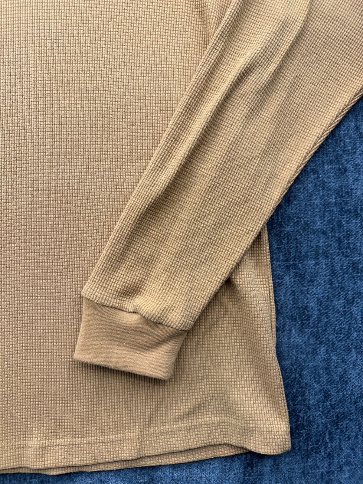 R+L Luxury Thermal Shirt Mens XL Beige Heavyweight Waffle Knit Ribbed Cuffs gallery