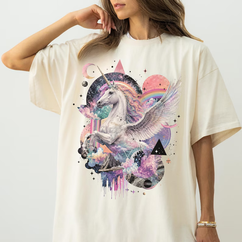 Pegasus Unicorn Shirt, Fantasy Horse T-Shirt, Rainbow Galaxy Graphic Tee gallery