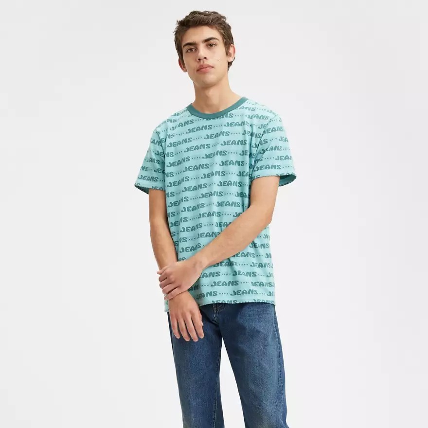 $115 Levi's Vintage Clothing LVC Jeans Jacquard T-Shirt Large Blue 100% Cotton gallery