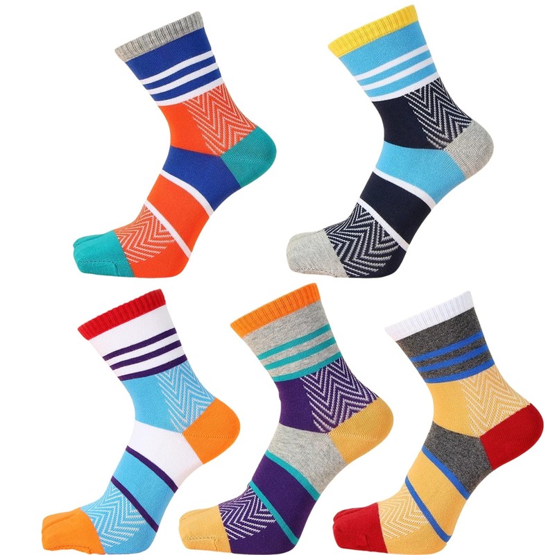 Men’s Tabi Flip Flop Socks Athletic Cotton Quarter Two Toe 5 Pack