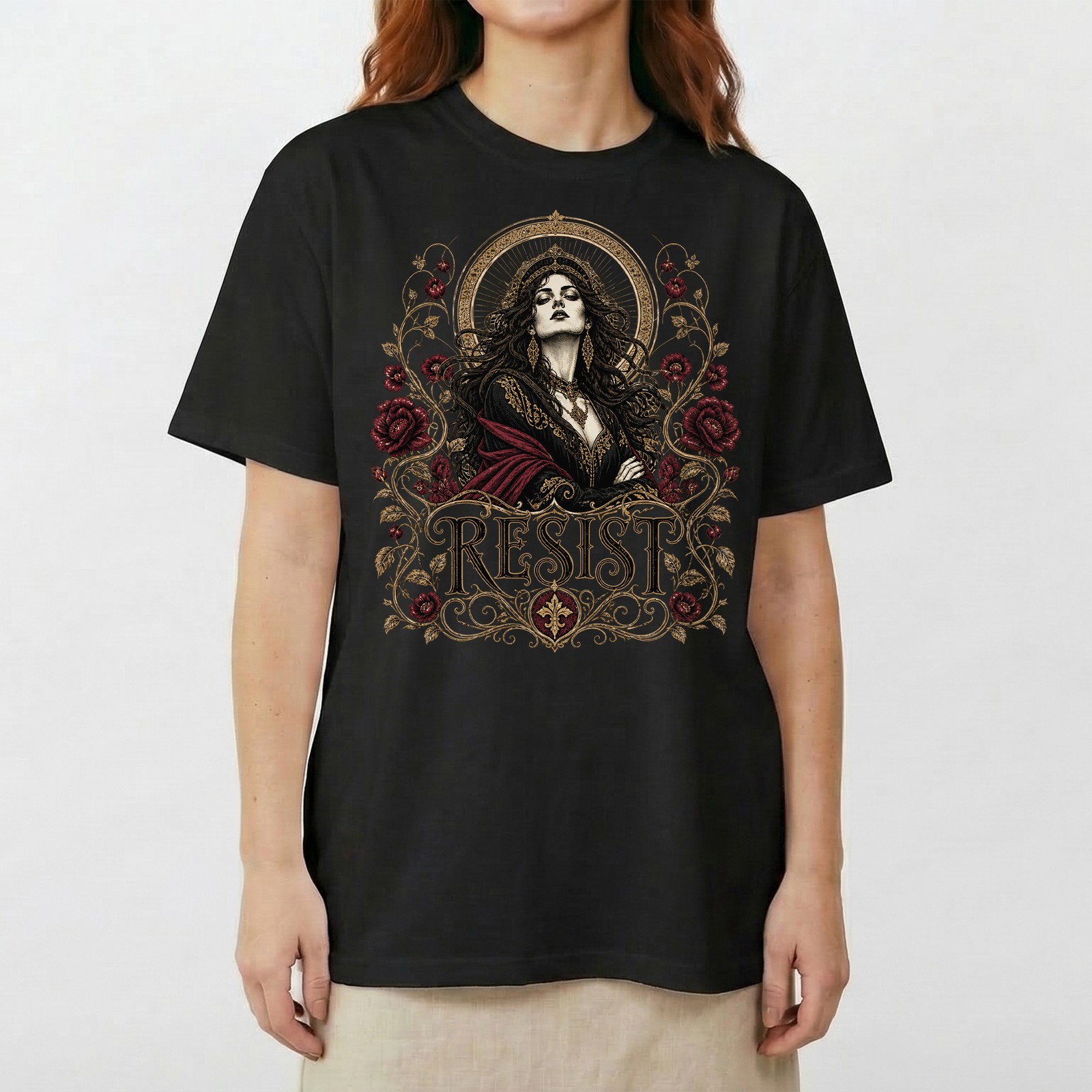 Dark Resist Gothic Floral Burgundy Rose Lover T-Shirt Witchy Tee gallery