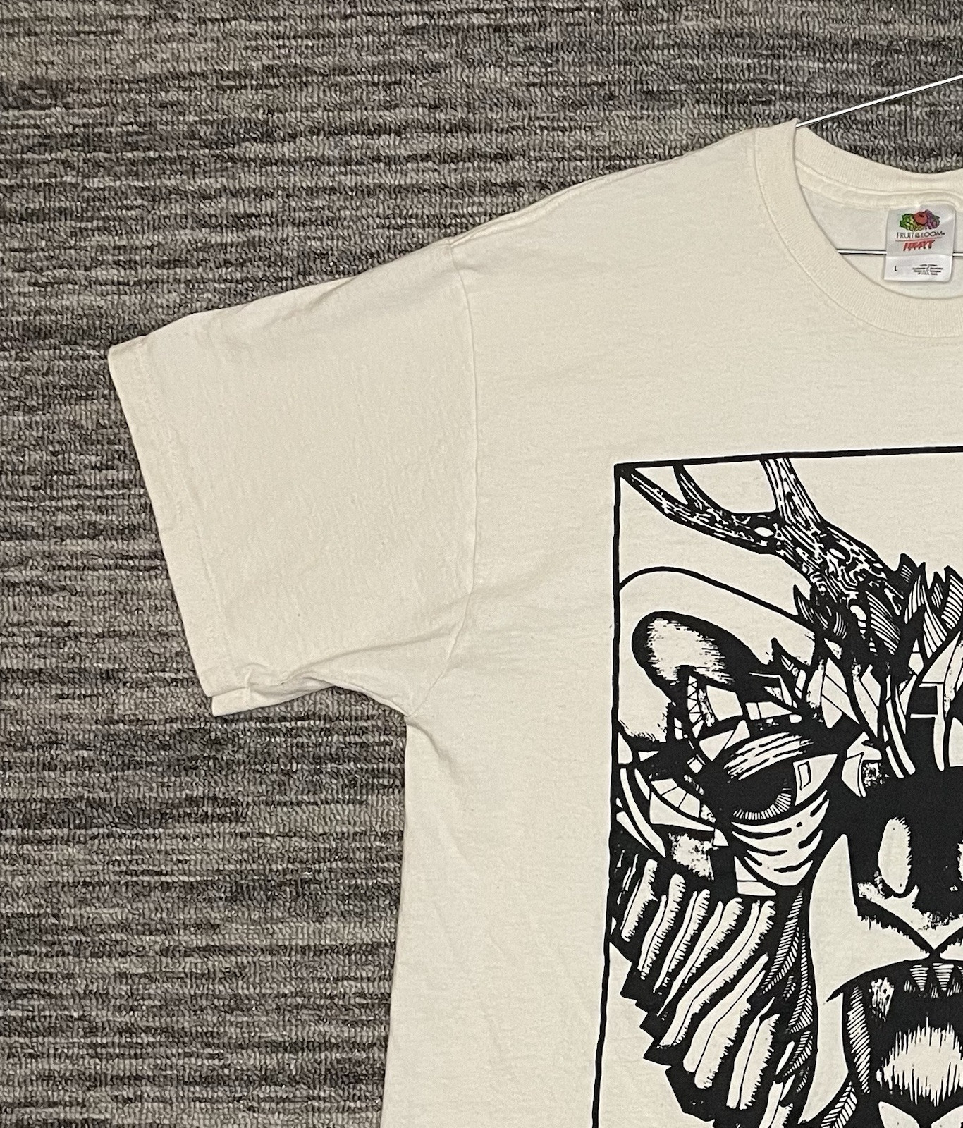 Vintage Bear With Antlers Geometric Style Shirt Size L Cream Color gallery