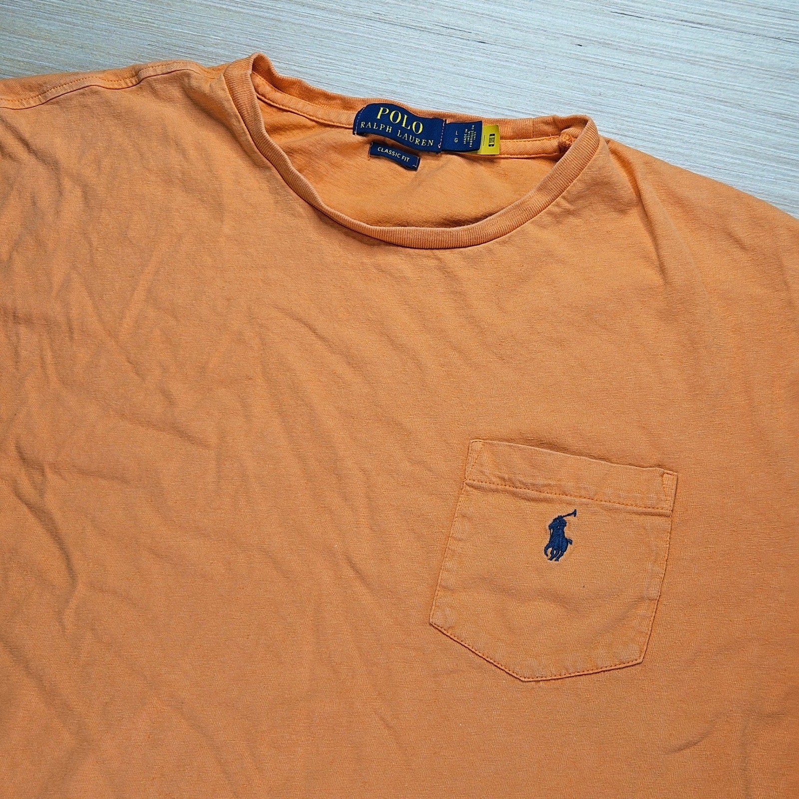 Polo Ralph Lauren Classic Fit Orange Cotton Linen Blend Pocket T Shirt Mens L