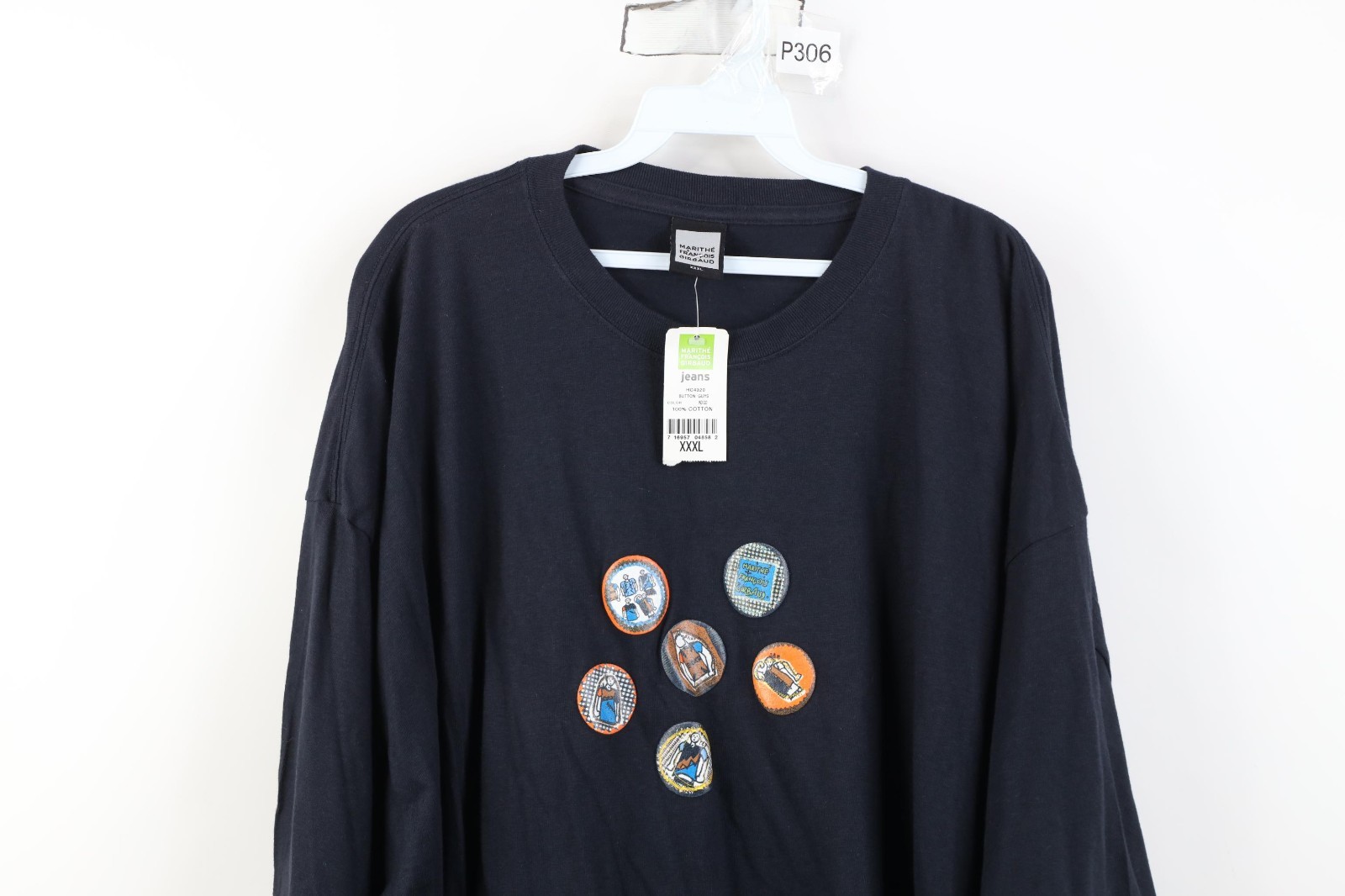 Deadstock Vintage 90s Marithe Francois Girbaud Mens 3XL Button Guys T-Shirt Blue gallery
