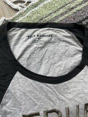 True Religion Gray Black Raglan Graphic Logo Crew Neck Long Sleeve Tee Men XL-TG
