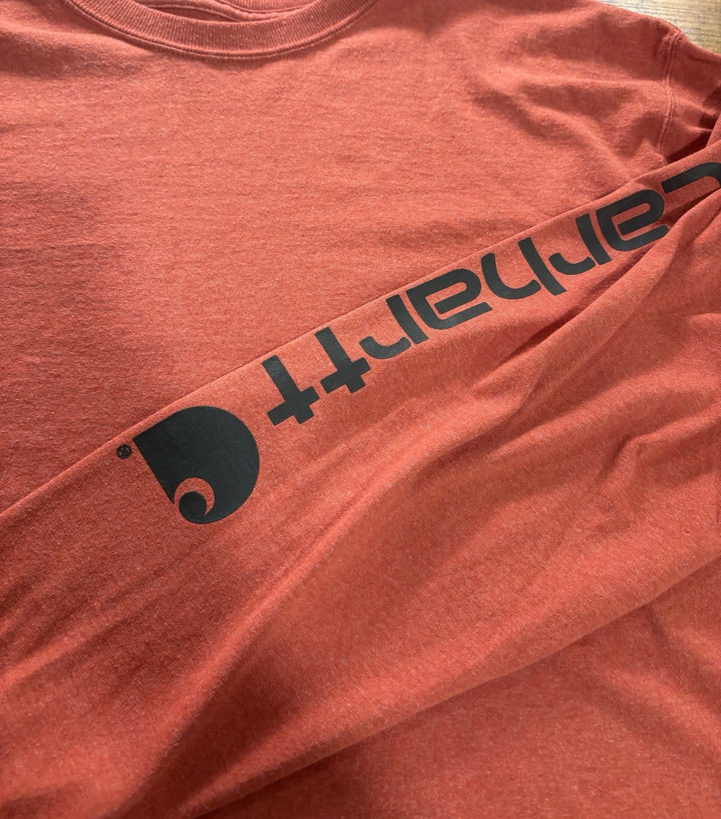 Carhartt Men’s Sz XL Burnt Orange Spell Out Long Sleeve T-Shirt Original Fit gallery