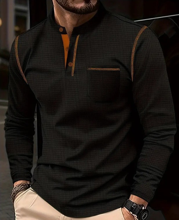 Mens Long Sleeved High-Grade T-shirts Standing Collar Formal Occasions Shirt Top gallery