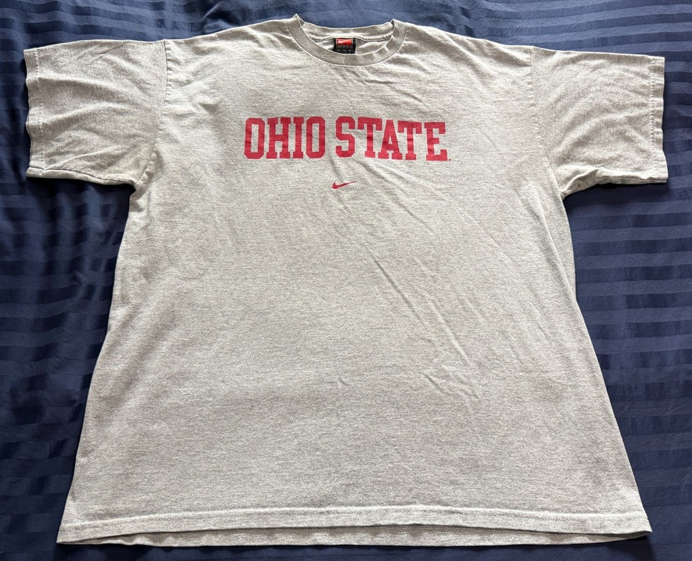 Vintage Y2K Nike Team “Ohio State” Mini Swoosh Tee Grey sz XL NCAA center vtg