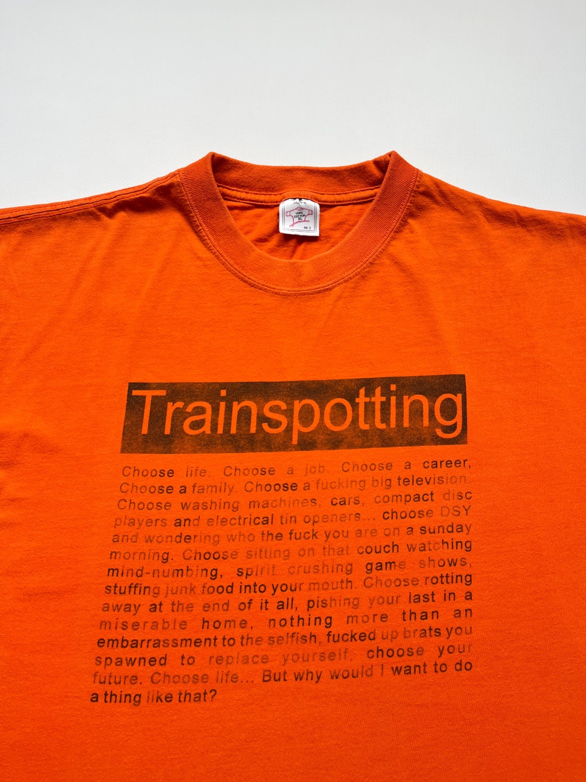 Vintage Trainspotting Choose Life Promo Movie Graphic T-Shirt Orange Size XL gallery