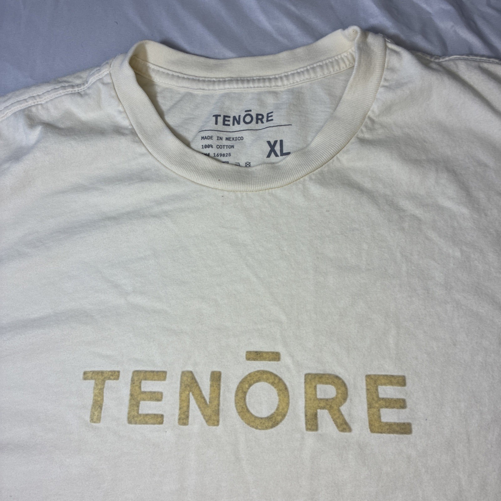 Tenore Woven 100% Cotton Tee Mens XL Cream Velvet Logo Short Sleeve gallery