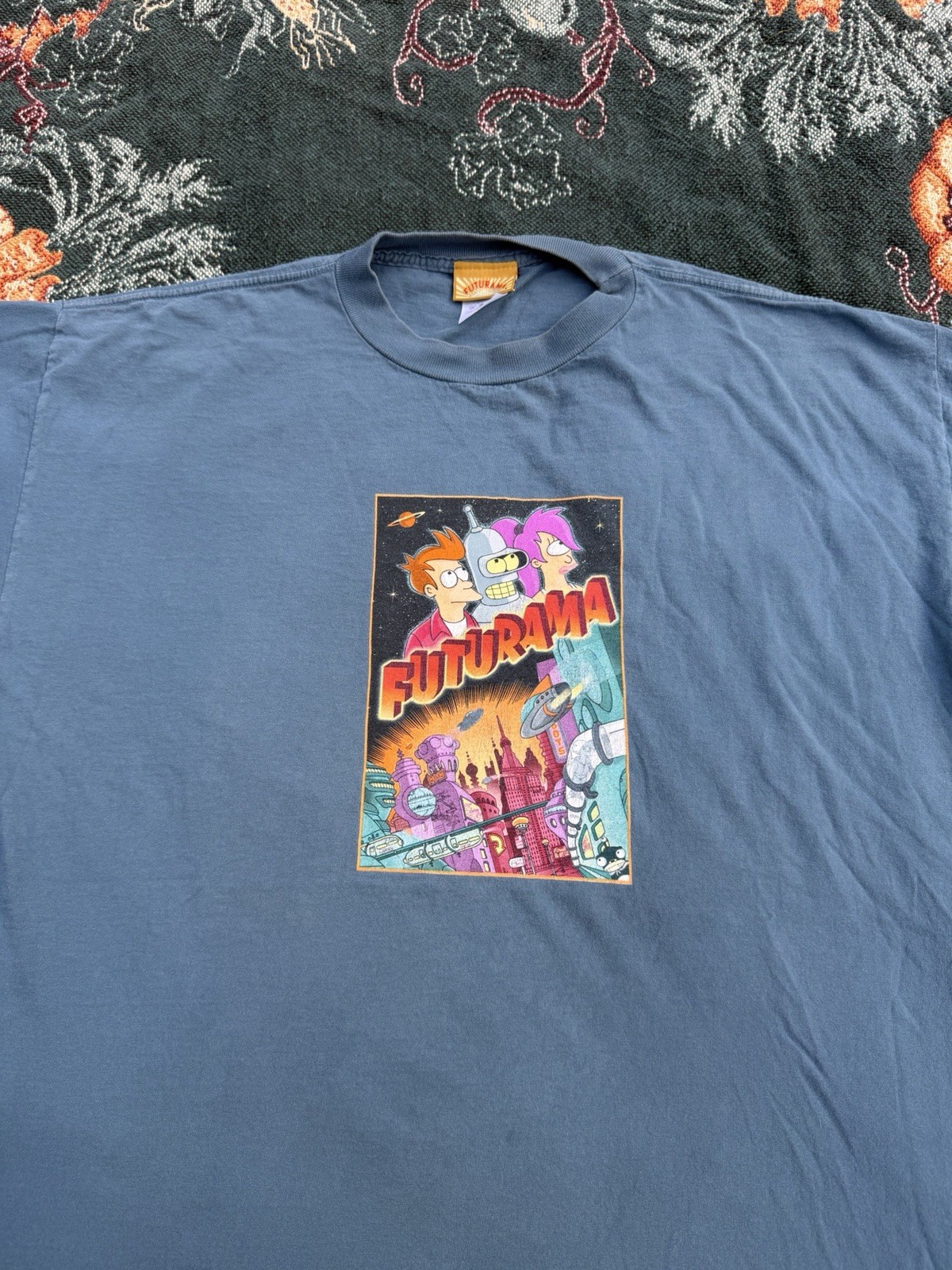 Vintage 90s Futurama RARE Cartoon Network TV Show Cartoon Blue Men’s Shirt XL gallery